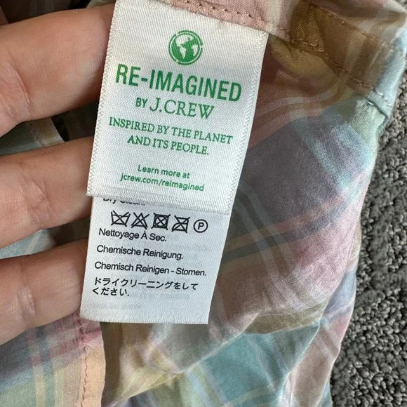 J‎ Crew Classic Pastel Plaid Ruffle Collar Silk Cotton Blend Button Up Shirt 4 - Picture 4 of 7